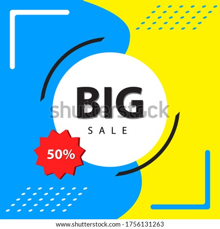Large banner sales with 50% discount in yellow and blue	
