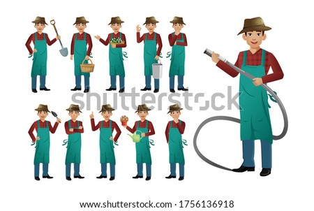 Set of gardener with different poses