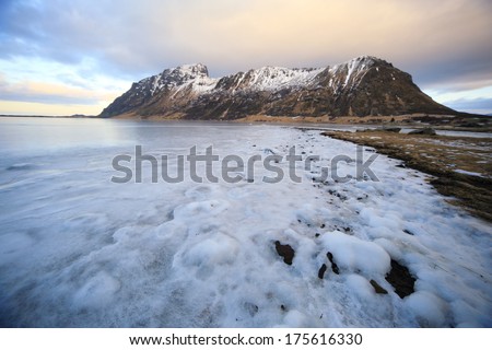 sea ??ice and snow-capped mountains islands logoten Arctic Circle Norway