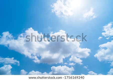 Blue sky and white clouds abstract background. Copy space nature and environment concept.
