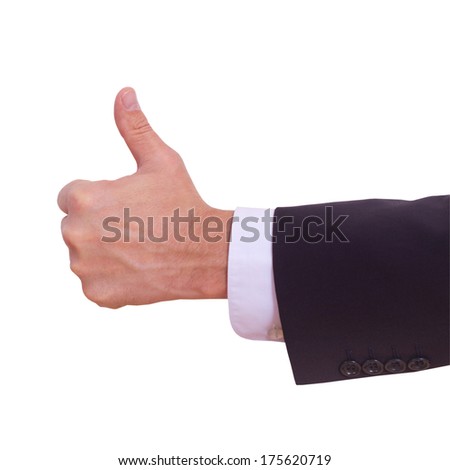 businessman showing hand sign of success, thumbs up, okay isolated