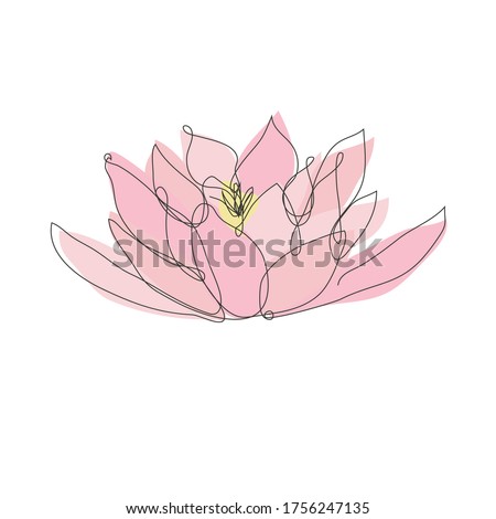 Decorative continuous line  hand drawn lotus flower, design element. Can be used for cards, invitations, banners, posters, print design