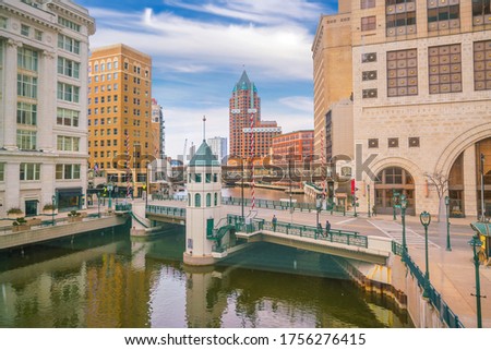 Milwaukee city downtown skyline cityscape of USA
