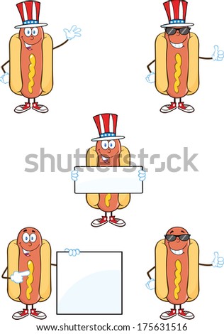 Hot Dog Cartoon Mascot Characters 1. Raster Collection Set