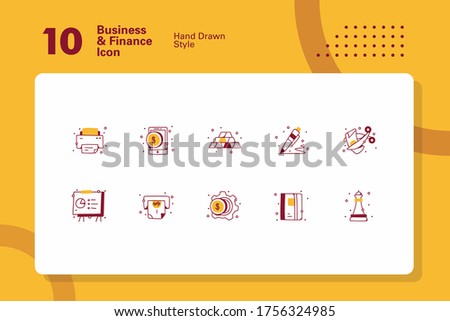 Vector collection of modern Hand Drawn colour and trendy business office and finance, print, online, digital, gold, write, tax, presentation, setting