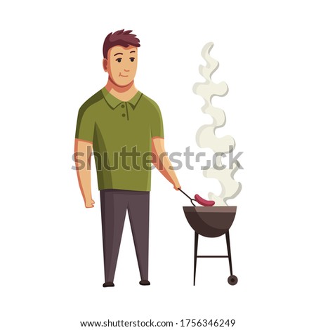 Man with a barbecue grill. Picnic with fresh food