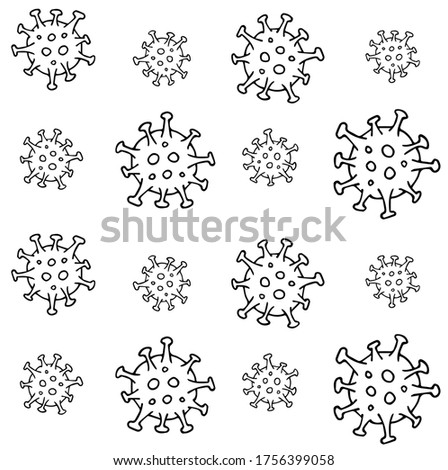 Vector seamless pattern of hand drawn doodle sketch coronavirus covid 19 cell isolated on white background