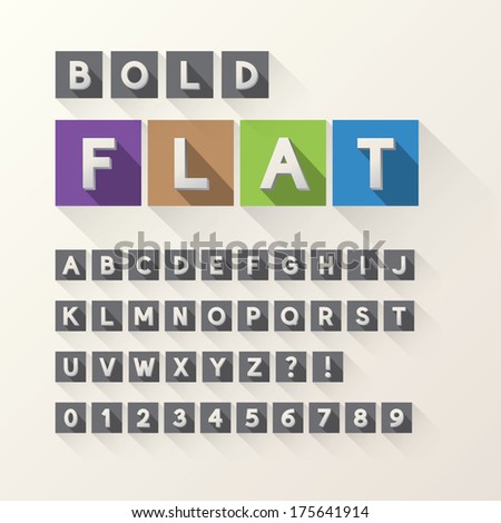 Bold Flat Font and Numbers in Square, Eps 10 Vector, Editable for any Background, No Clipping Mask
