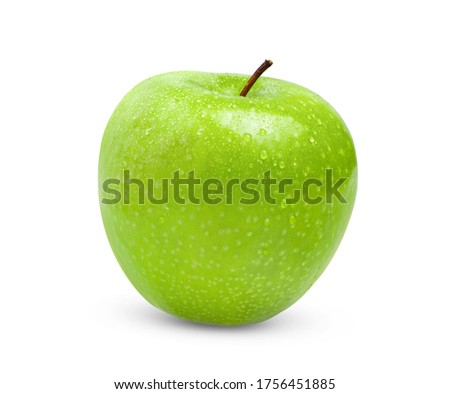 Perfect Fresh Green Apple Isolated on White Background with water drop in Full Depth of Field 