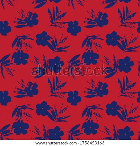Red Navy Tropical Leaf botanical seamless pattern background suitable for fashion prints, graphics, backgrounds and crafts