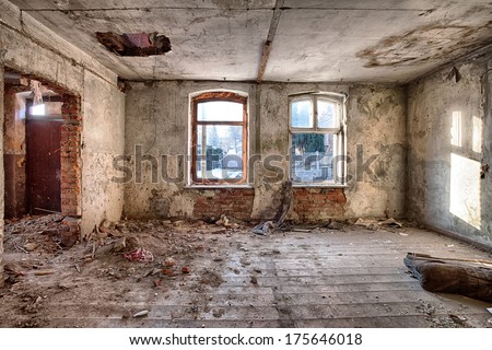 Interior of a ruined house Royalty-Free Stock Photo #175646018