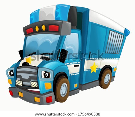 cartoon happy and funny smiling police truck - isolated illustration for children