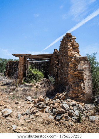 A vertical shot of ruins of stone building