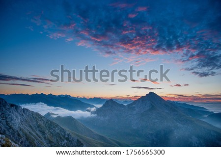 Dawn in the mountains with fog