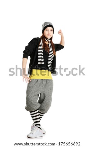 Young funky dancer, isolated on white background