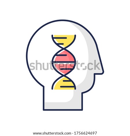 Human biology RGB color icon. Modern science, natural field of study. Genetics, biotechnology, gene engineering. Head with DNA helix Isolated vector illustration