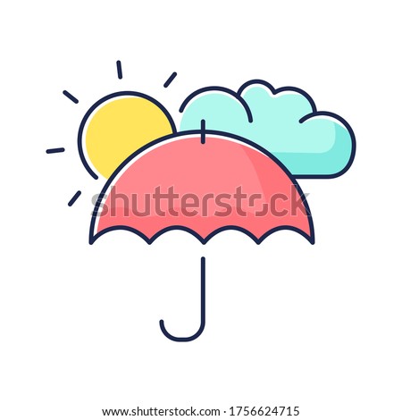 Meteorology RGB color icon. Natural science, weather forecasting. Scientific study of atmosphere. Umbrella with sun and cloud Isolated vector illustration