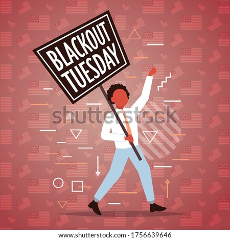 african american man holding blackout tuesday banner black lives matter campaign against racial discrimination of dark skin color support for equal rights of black people full length vector Royalty-Free Stock Photo #1756639646