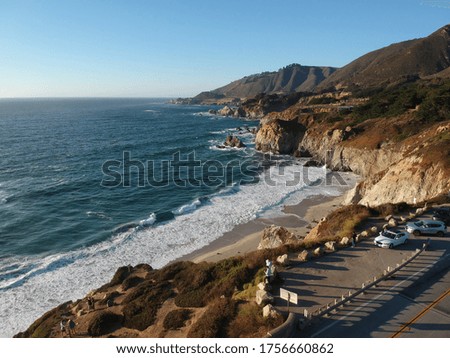 Car stop at Pacific Coast Highway, Big Sur area, California