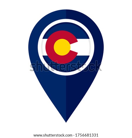 flat map marker icon with colorado flag isolated on white background
