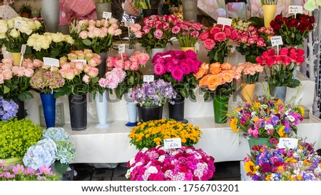 Munich, Germany - June 5, 2018: Fresh flowers on display at the victuals market in Munich, Germany Royalty-Free Stock Photo #1756703201