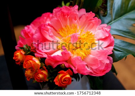 this is a beautiful bouquet of red peony flowers