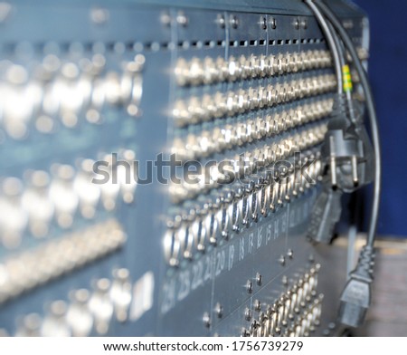 Mixing Sockets. Connections of a sound equipment proffesional xlr audio patch panel.