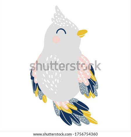 Poster with bird Hand-drawn stylized simple flat bird on the white background. Vector llustration
