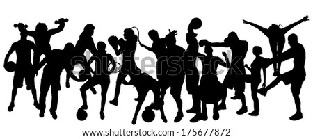 Vector silhouette of people in different sports.