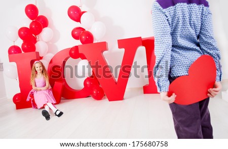 Child in love. Decoration for celebration. Valentine's, mother's day or weddings