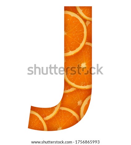 
letter J made from oranges on a white background