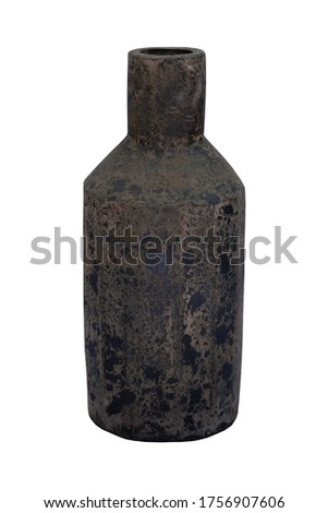Terracotta pottery black rustic colour vase isolated on white background.