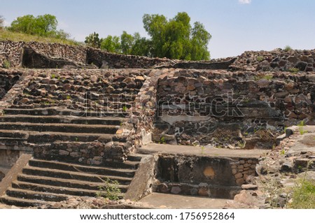 The structure of the ancient Aztec ruins at the Teotihuacan archeological site. 