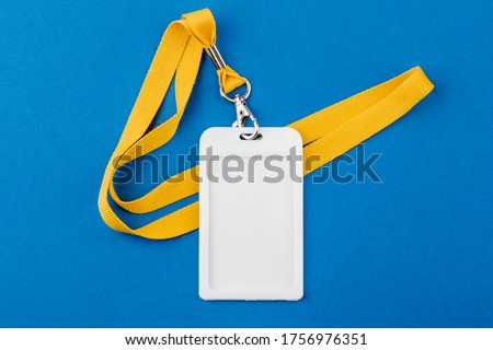 Work ID name tag. The ID of the employee. Card icons with ropes on a blue background