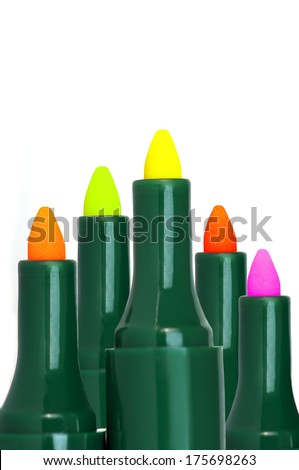 Colorful markers open heads on white background  with a text space