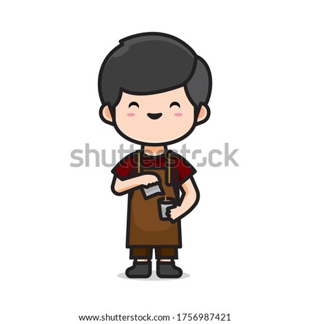 Illustration of cute men barista vector The Concept of Isolated Technology. Flat Cartoon Style Suitable for Landing Web Pages, Banners, Flyers, Stickers, Cards