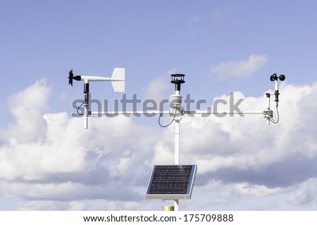 Instruments for climate analysis: Solar-powered weather station at Fort Caroline National Memorial along the St. Johns River in Jacksonville, Florida, USA Royalty-Free Stock Photo #175709888