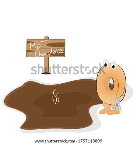 Donuts soaking in hot chocolate. Cartoon vector illustration. Print, Banner, Poster and Promotion.