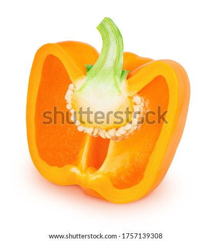 Half of orange Bell pepper isolated on a white background. Clip art image for package design.