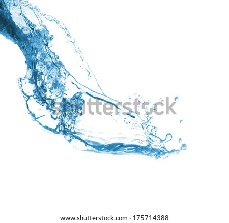 blue splash of fresh water close up isolated on white background
