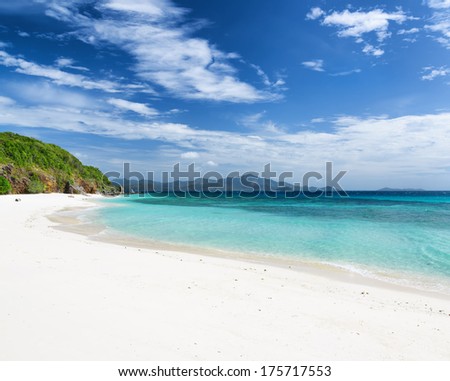 White sand beach. Malcapuya island, Philippines.