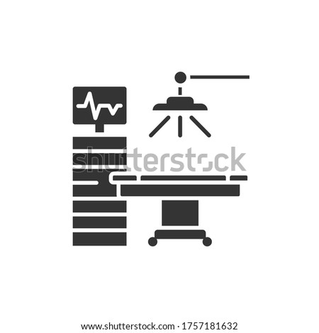 Operating hospital room and equipment black glyph icon. Surgical emergency. Sign for web page, mobile app, button, logo. Vector isolated element