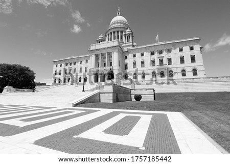 State capitol in Providence, Rhode Island. City in New England region of the US. Black and white vintage style.