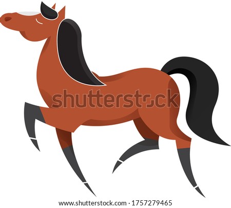 Vector Illustration of Isolated Horse, trotting dark bay. 