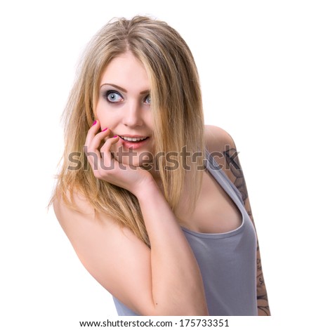 Picture of surprised girl over white