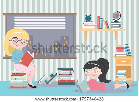 Bookworm Girls with Many Books Vector