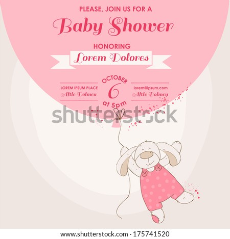 Baby Shower or Arrival Card with Cute Bunny and Balloon in vector