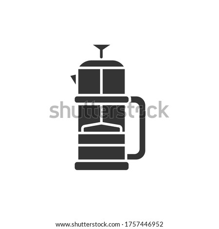 Reusable metal french press coffee and tea glyph black icon. Kitchenware pictogram. Zero waste lifestyle. Eco friendly. Sign for web page, app, promo. UI UX GUI design element