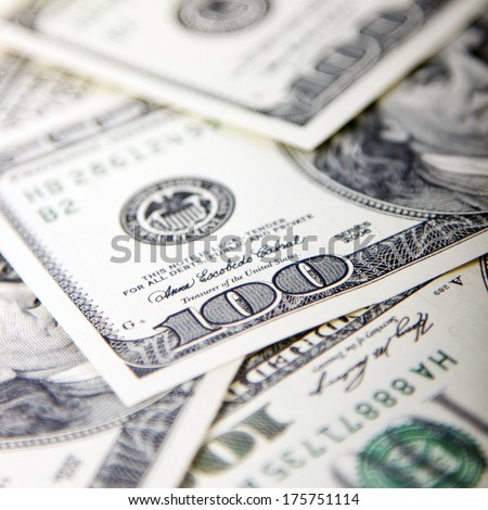 Close up of hundred dollar bills ,USA money