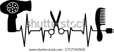 Heartbeat hairdresser accessories set isolated vector illustration Royalty-Free Stock Photo #1757542868